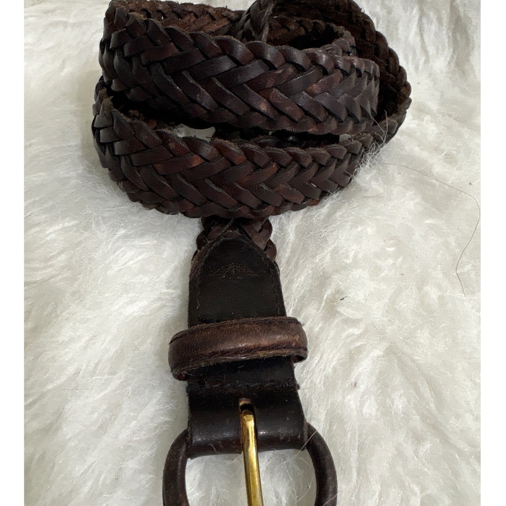 Belt Mens 44 Braided Dark Brown Leather Woven Brass Buckle Casual